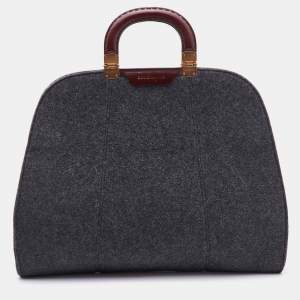 Emporio Armani Grey/Brown Wool and Leather Satchel