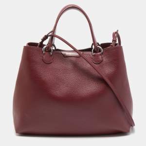 Pre Owned Emporio Armani Burgundy Grained Leather Convertible Tote