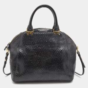  Emporio Armani Black Python Embossed Leather Dome Satchel