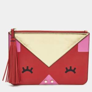 Pre Owned Emporio Armani Red/Gold Leather Pig Tassel Clutch