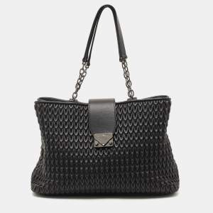Emporio Armani Black Quilted Leather Push Lock Flap Tote