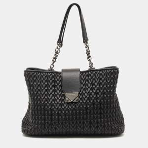 Pre Owned Emporio Armani Black Quilted Leather Push Lock Flap Tote