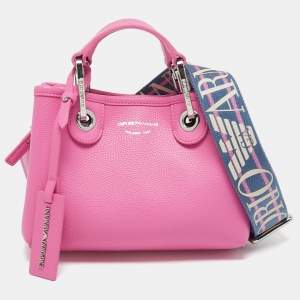Pre Owned Emporio Armani Pink/Blue Leather Small MyEA Tote