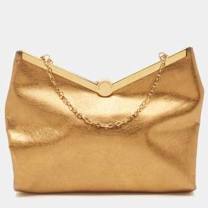 Pre Owned Emporio Armani Gold Laminated Leather Chain Clutch