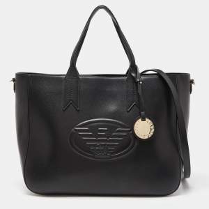 Pre Owned Emporio Armani Black Leather Shopper Tote