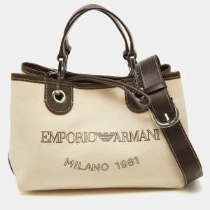 Pre Owned Emporio Armani Beige/Brown Leather Myea Tote