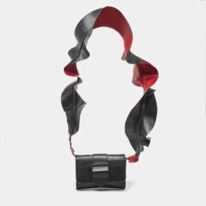 Emporio Armani Black/Red Leather Buckle Flap Crossbody Bag