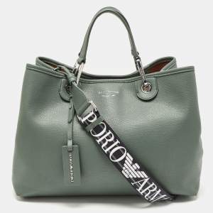 Pre Owned Emporio Armani Green Faux Leather Medium MyEA Shopper Tote