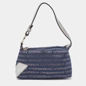 Pre Owned Emporio Armani Blue/Grey Signature Fabric and Leather Bag