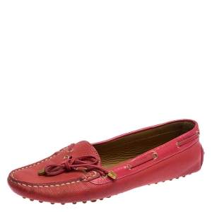 Emporio Armani Pink Leather Bow Loafers Size 40