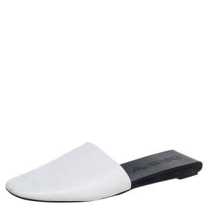 Emporio Armani White Leather Embossed Logo Flat Mule Sandals Size 38