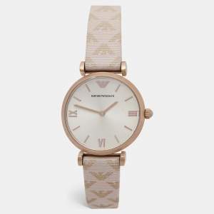 Emporio Armani Silver Rose Gold Plated Stainless Steel Leather AR-11126 Women's Wristwatch 32 mm