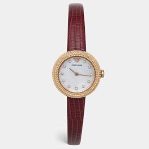 Emporio Armani Mother Of Pearl Gold Plated Stainless Steel Leather AR11417 Women's Wristwatch 26 mm