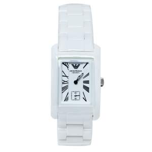 Pre Owned Emporio Armani White Ceramic Stainless Steel AR1409 Women's Wristwatch 25 mm