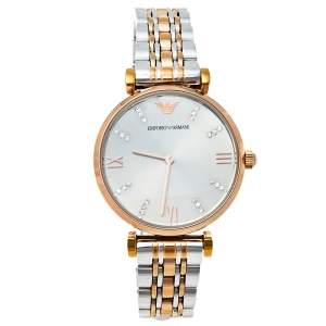 Pre Owned Emporio Armani Grey Two-Tone Stainless Steel Classic AR1840 Women's Wristwatch 32 mm