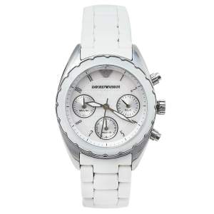 Pre Owned Emporio Armani White Stainless Steel Rubber Sportivo AR5941 Women's Wristwatch 35 mm