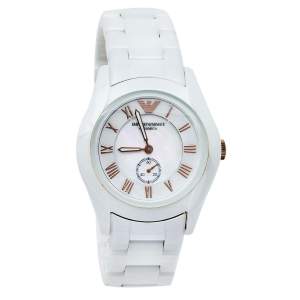 Pre Owned Emporio Armani Mother Of Pearl Ceramic Classic AR1418 Women's Wristwatch 35 mm