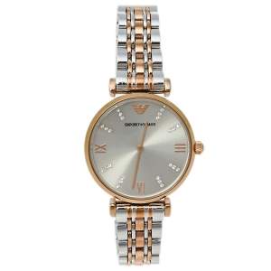 Pre Owned Emporio Armani Grey Two-Tone Stainless Steel AR1840 Women's Wristwatch 32 mm