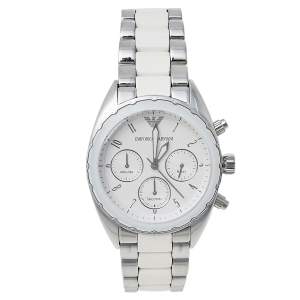 Pre Owned Emporio Armani White Stainless Steel Sportivo Chrono AR5940 Women's Wristwatch 38 mm
