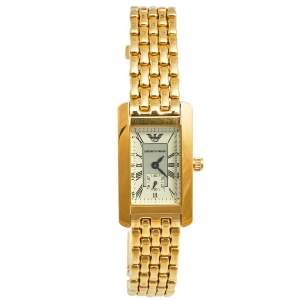 Pre Owned Emporio Armani Cream Gold Plated Stainless Steel AR0124 Women's Wristwatch 20 mm 