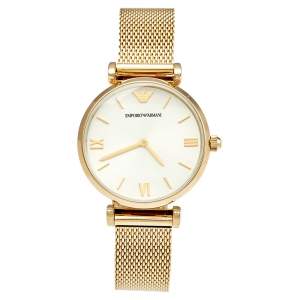 Pre Owned Emporio Armani Champagne Gold Plated Stainless Steel AR-1957 Women's Wristwatch 32 mm