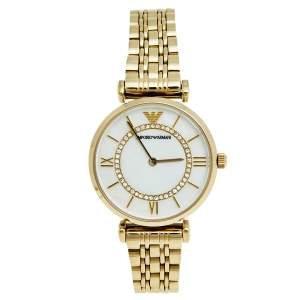 Pre Owned Emporio Armani Mother of Pearl Yellow Gold Plated Stainless Steel AR1907 Women's Wristwatch 32 mm