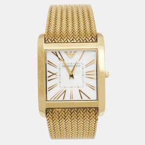Pre Owned Emporio Armani Mother of Pearl Gold Plated Stainless Steel AR2016 Unisex Wristwatch 31 mm