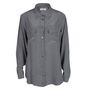 Equipment Gunmetal Grey Silk Long Sleeve Button Front Signature Blouse M