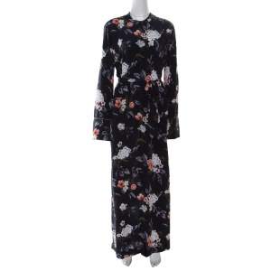 Equipment Britten Navy Blue Floral Printed Silk Belted Maxi Dress L