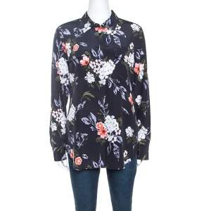 Equipment Eclipse Grey Floral Printed Silk Shirt M