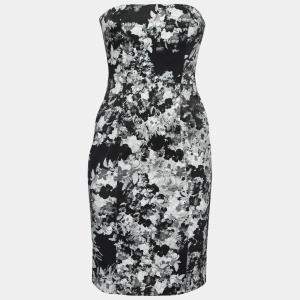 Erdem Black and White Floral Print Stretch Cotton Corset Bodice Dress S 