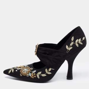 Erdem Black Canvas Embroidered Pumps Size 39