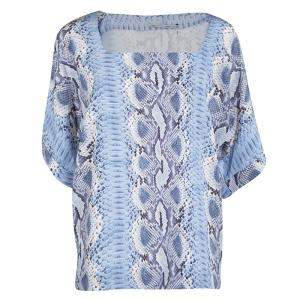 Ermanno Scervino Blue Python Print Silk Short Sleeve Top M