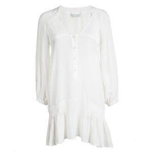 Ermanno Scervino Off White Silk Pintucked Detail Long Sleeve Tunic S