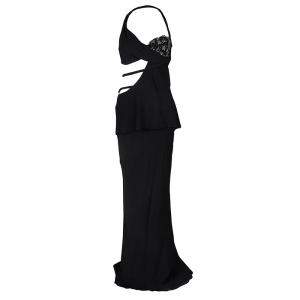 فستان سهرة إيرمانو شيرفينو بحمالة عنق وفتحة ظهر مزخرف أسود M