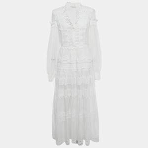 Pre Owned Ermanno Scervino White Lace Detail Cotton Maxi Dress M