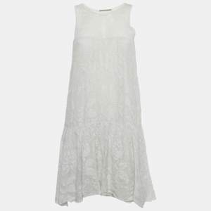 Pre Owned Ermanno Scervino White Lace Sleeveless Mini Dress S