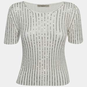 Pre Owned Ermanno Scervino White Embellished Cotton Crochet Knit T-Shirt S