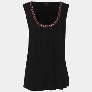 Escada Black Jersey Beads Embellished Sleeveless Tops XL