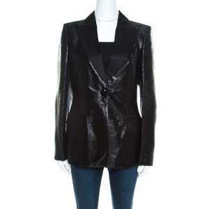 Escada Metallic Black Satin Trim Tailored Blazer M