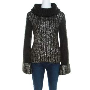 Escada Green Foil Printed Mohair Blend Turtleneck Sweater M