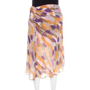 Escada Multicolor Brush Stroke Printed Silk Chiffon A Line Skirt M