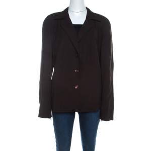 Escada Dark Brown Stretch Wool Raglan Sleeve Paneled Blazer XL