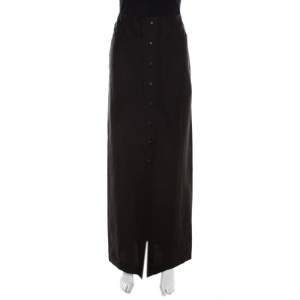 Escada Black Linen Silk Button Front Maxi Skirt M