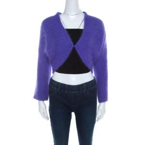 Escada Purple Angora Blend Button Front Fuzzy Bolero L