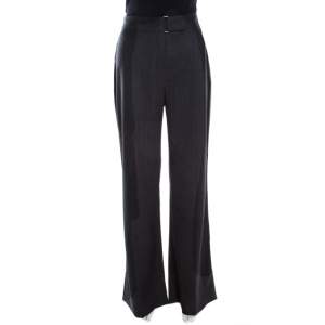 Escada Grey Contrast Broken Striped Stretch Wool High Waist Trousers M