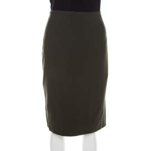 Escada Olive Green Wool Rami Pencil Skirt L