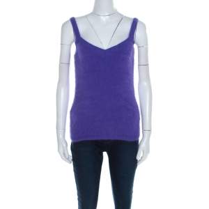 Escada Purple Angora Rib Knit Silk Lined Fuzzy Tank Top M