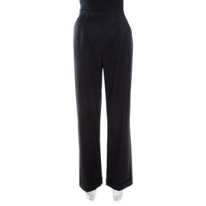 Escada Black Wool Gabardine High Waist Wide Leg Trousers M