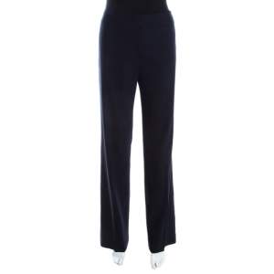 Escada Navy Blue Stretch Wool Crepe High Waist Tanja Trousers M 